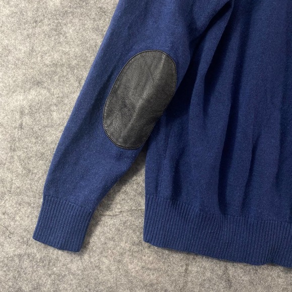 LL Bean Signature Sweater Medium Navy Blue 100% Merino Wool 1/4 Zip Long Sleeve - Picture 4 of 10